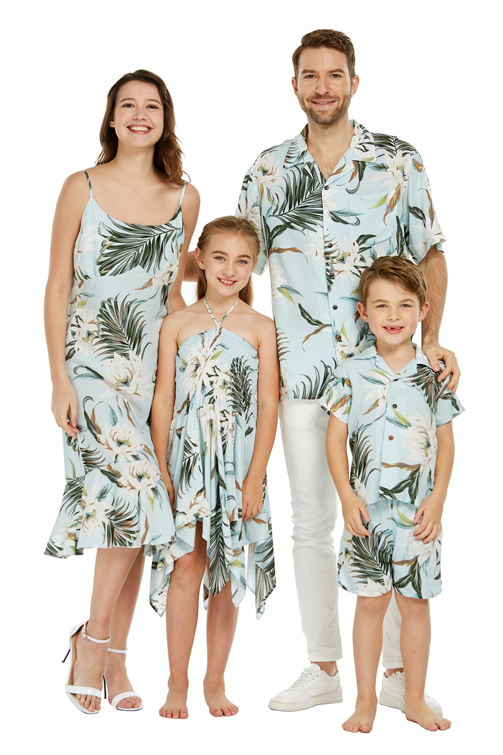 Photo 1 of Matchable Family Hawaiian Halter Dress, Wispy Cereus Light Blue, Girl, Size 12