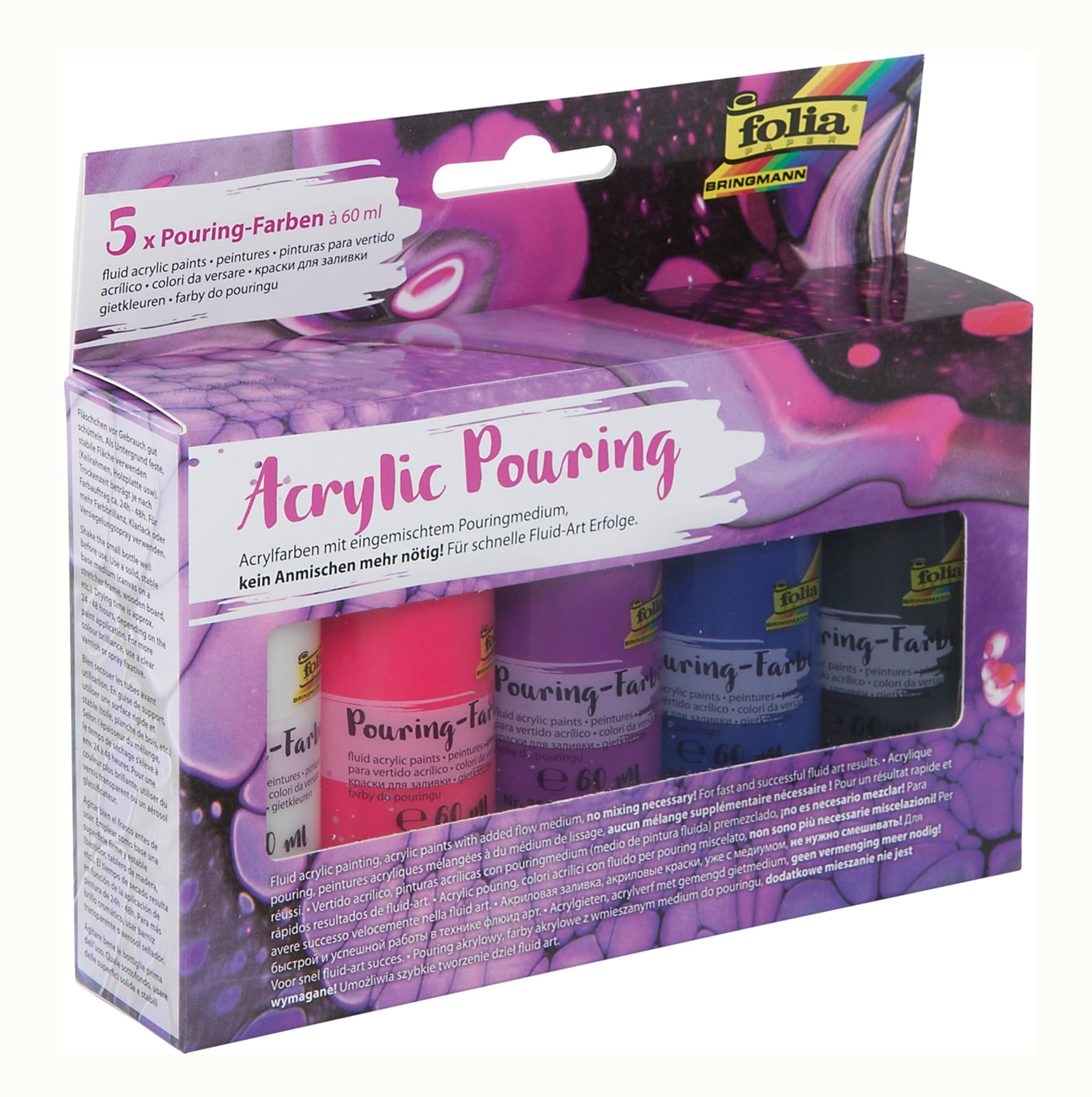 folia 35119 - Pouring Colour Set I Intensive Consisting of 5 Intensive Pouring Colours 60 ml Each with Mixed Pouring Medium