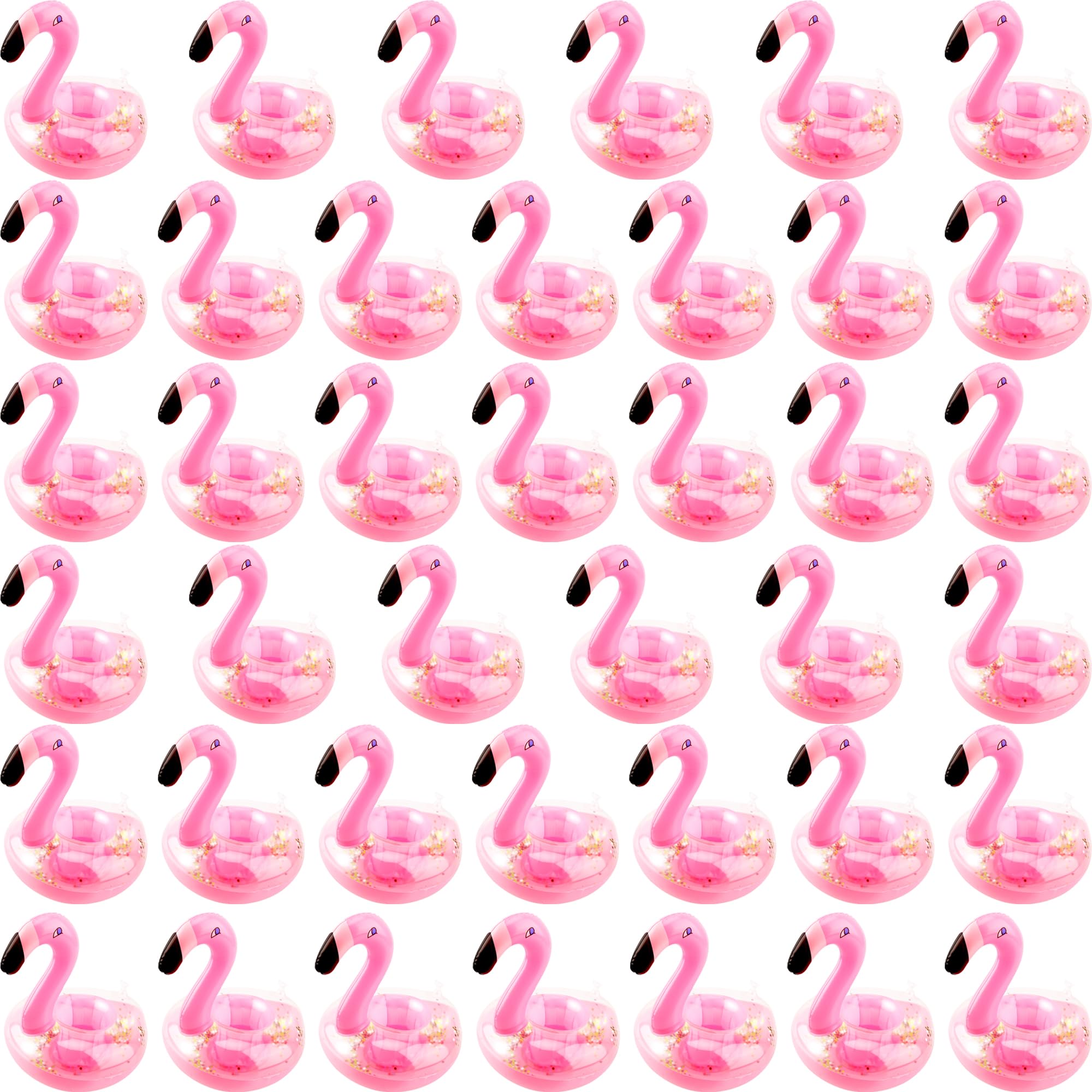 Sonarun 40 Pack Inflatable Flamingo Drink Holder Glitter Confetti Pink Flamingo Drink Floats Sparkling Blow Up Flamingo Cup Holder for Summer Pool Beach Hawaiian Party Toys
