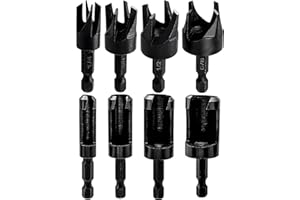 Yakamoz 8Pcs Wood Plug Cutter Set, 1/4 Inch Hex Shank Straight and Tapered Wood Hole Plug Cutters Cork Drill Bits Cutting Tool 5/8" 1/2" 3/8" 1/4"