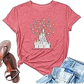 Magical Castle Shirts Women Magic Kingdom T Shirt Castle Flower Graphic Short Sleeve Tops Holiday Tee