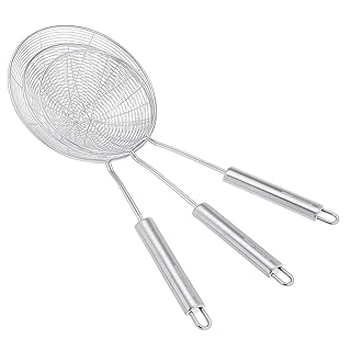AmazonCommercial Schaumlöffel-Set, aus Edelstahl, 3-teiliges Set, 13,5-cm-, 15-cm- und 17,2-cm-Siebe, 3 Stück