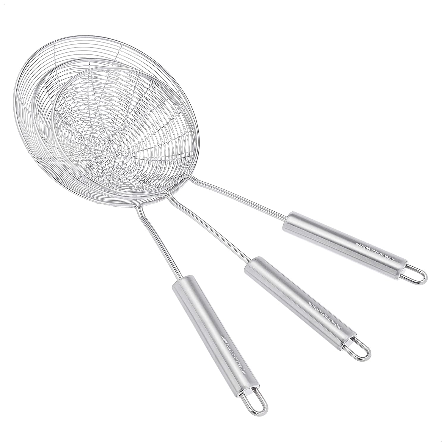 Stainless Steel 3Piece Spider Strainer Set, Set Contains 5.3", 5.9