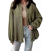 SHEWIN Womens Waffle Knit Shackets Fall Fashion Button Down Shirt Jacket Loose Long Sleeve Tops With Pocket