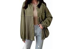 SHEWIN Womens Waffle Knit Shackets Fall Fashion Button Down Shirt Jacket Loose Long Sleeve Tops With Pocket