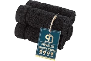 Qute Home 4-Piece Washcloths Towels Set, 100% Turkish Cotton Premium Quality Towels for Bathroom, Quick Dry Soft and Absorbent Turkish Towel, Set Includes 4 Wash Cloths (Black)