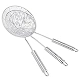 AmazonCommercial Stainless Steel 3-Piece Spider Strainer Set, Set Contains 5.3", 5.9", and 6.75" Strainer, Pack of 3
