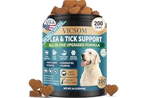 VICSOM Flea and Tick Prevention for Dogs Chewable, 200 Soft Treats Natural Oral Dog Flea and Tick Treatment Chews Support Dog Skin & Digestive Supplement for Dogs Puppies All Breeds & Ages, Beef Flavor