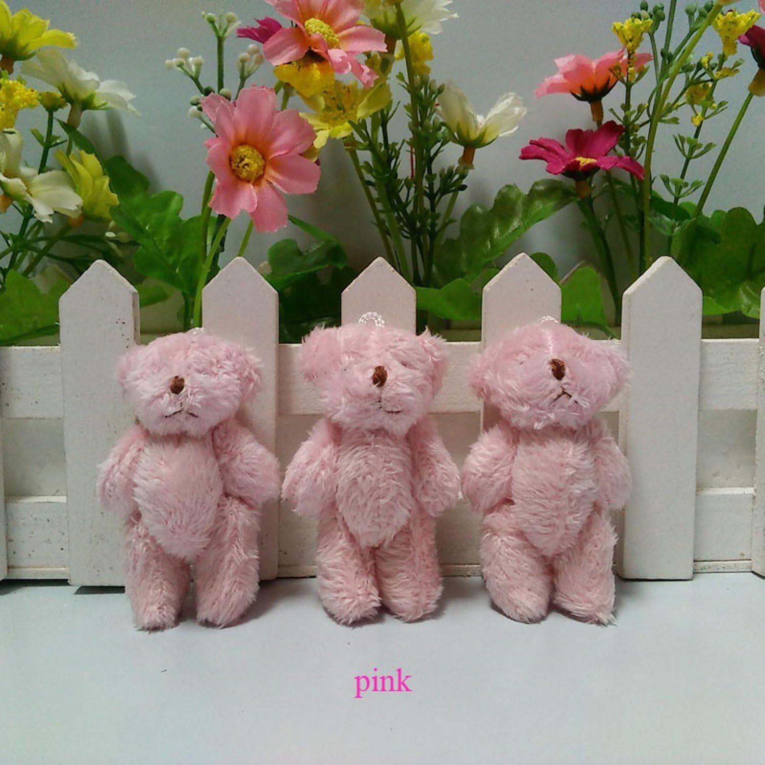 Pink Bear Mini Stuffed Jointed 6cm 100pcs/lot Teddy Long Wool Bears,Plush Toys for Girl