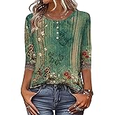 Zeagoo 3/4 Length Sleeve Women Tops Crew Neck Blouses Dressy Casual Summer T Shirts Loose Fit Business Work Clothes