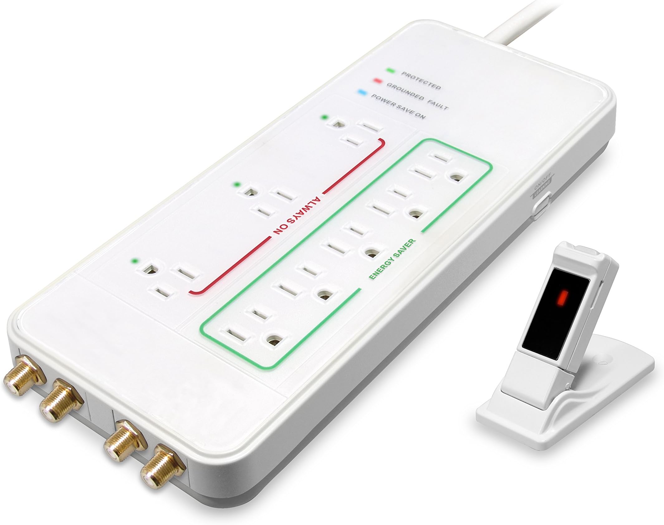 8 Outlet Wireless Smart Surge Protector Power Strip Extended Cord 6 Ft w/4 Coax Line Protection LED indicators ,(34005A) 2160 Joules. Supports Home Theater HDTV, 4K TV .by NuGiant