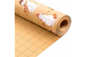 MAYPLUSS Christmas Wrapping Paper Roll - 17IN X 33FT - Kraft Gift Wrapping Paper Featuring Cute Scarf Snowman Snowflake Reversible Cut Lines for Kids, Holiday, New Year