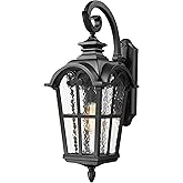 Emliviar 28.7 Inch Farmhouse Wall Light, Large Exterior Wall Sconce for Porch Patio, Water Grain Glass in Black Finish, WE215
