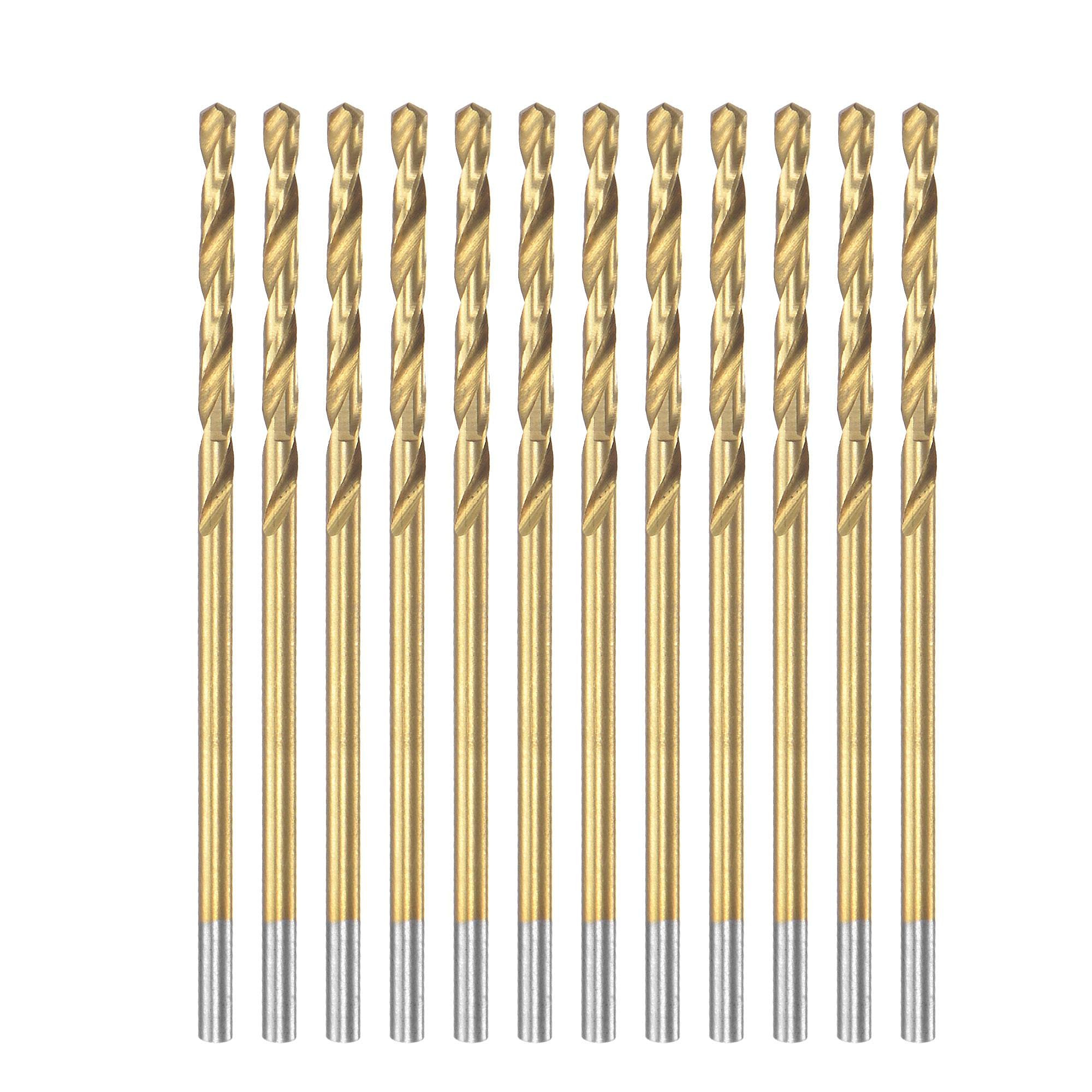 sourcing map High Speed Steel Straight Shank Twist Drill Bit Fully Ground Titanium Coated 1.5mm Drill Diameter 40mm Total Length 18mm Drill Bit Length 12 Pcs