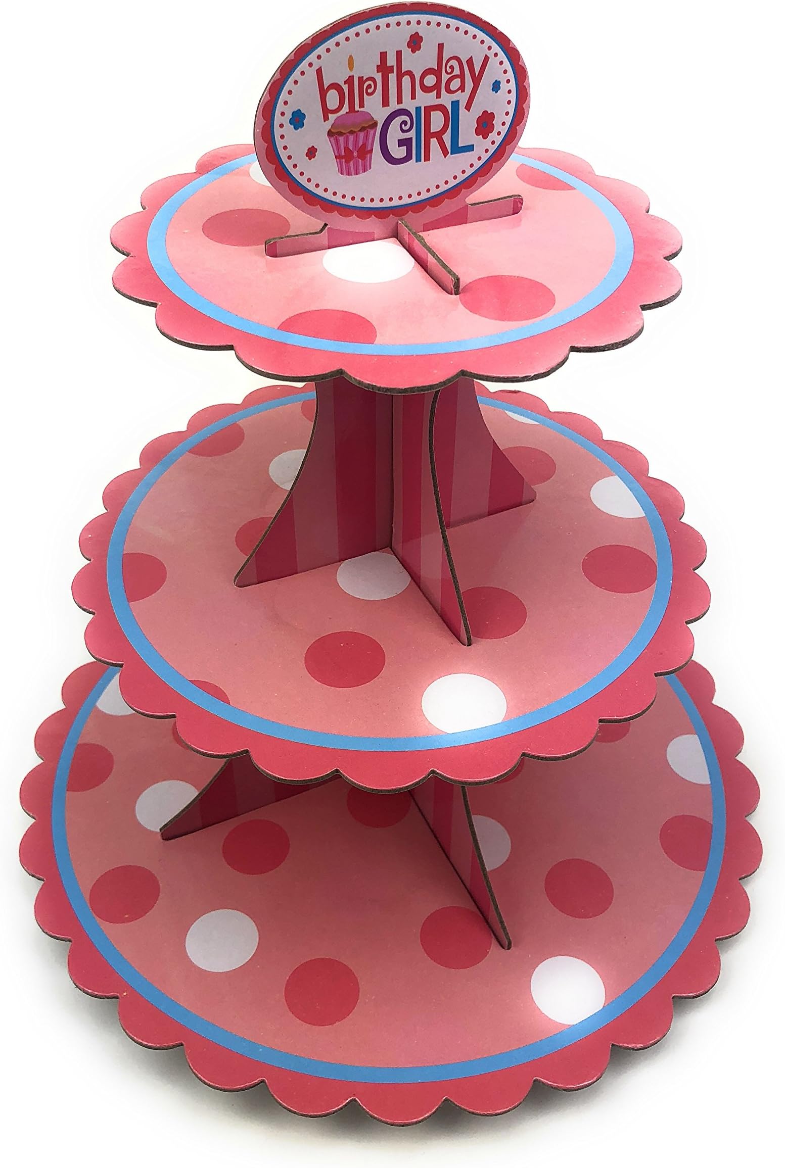 AEX 3 Tier Wedding Birthday Round Cake Decoration Stand Serving Display (Big Polka Dot, Pink)