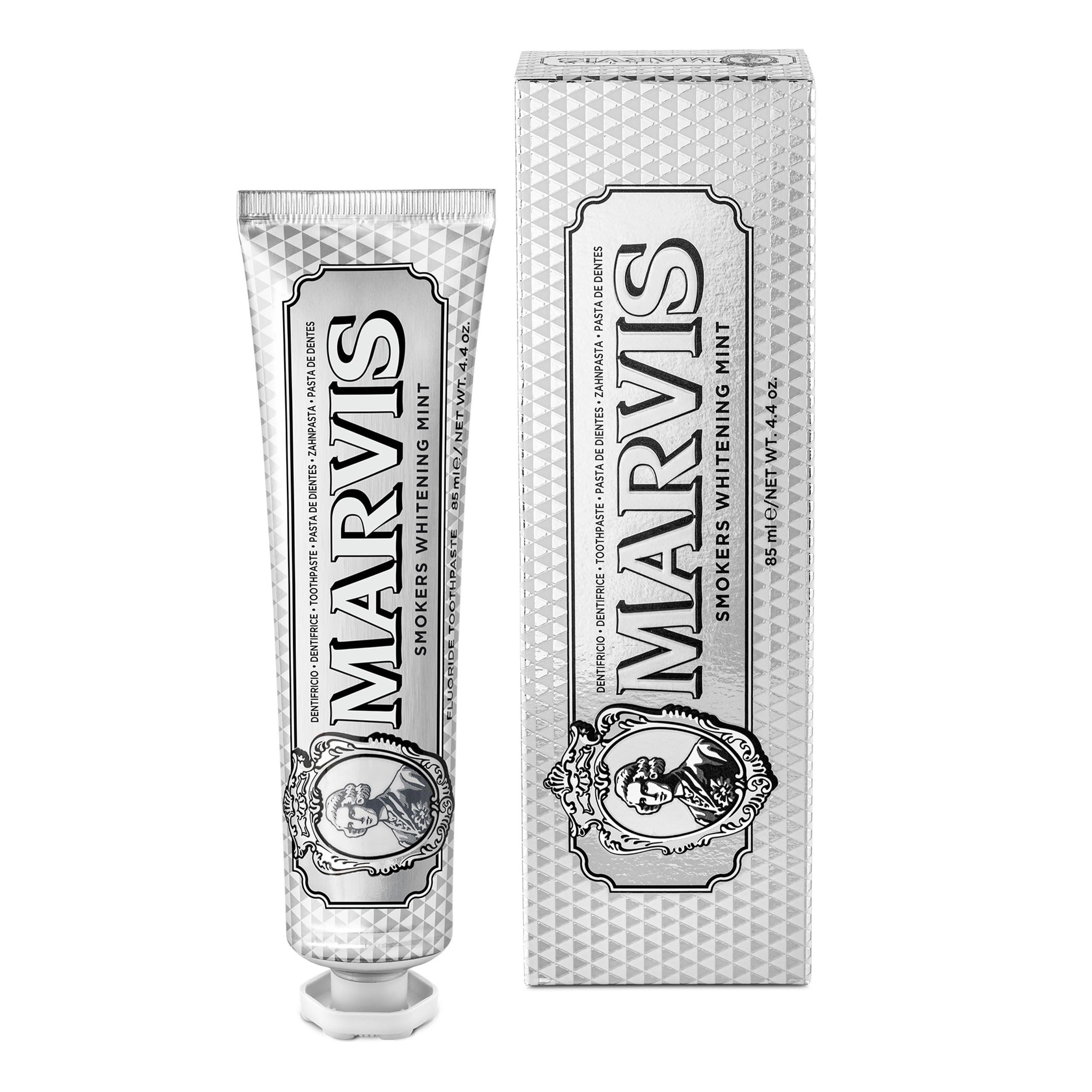 Marvis Smokers Whitening Toothpaste, Mint, 85ml, Promotes the Natural Whitening of the Teeth, Plaque Removal Toothpaste, Long-Lasting Freshness