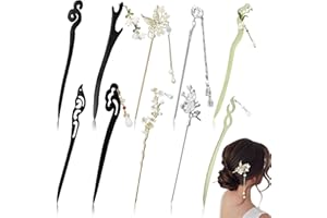 YinnFeen Chinese Hair Stick, 10 Pcs Vintage Hair Chopsticks, Retro Flower Butterfly Dangle Tassel Hair Stick Wooden Hair Stic