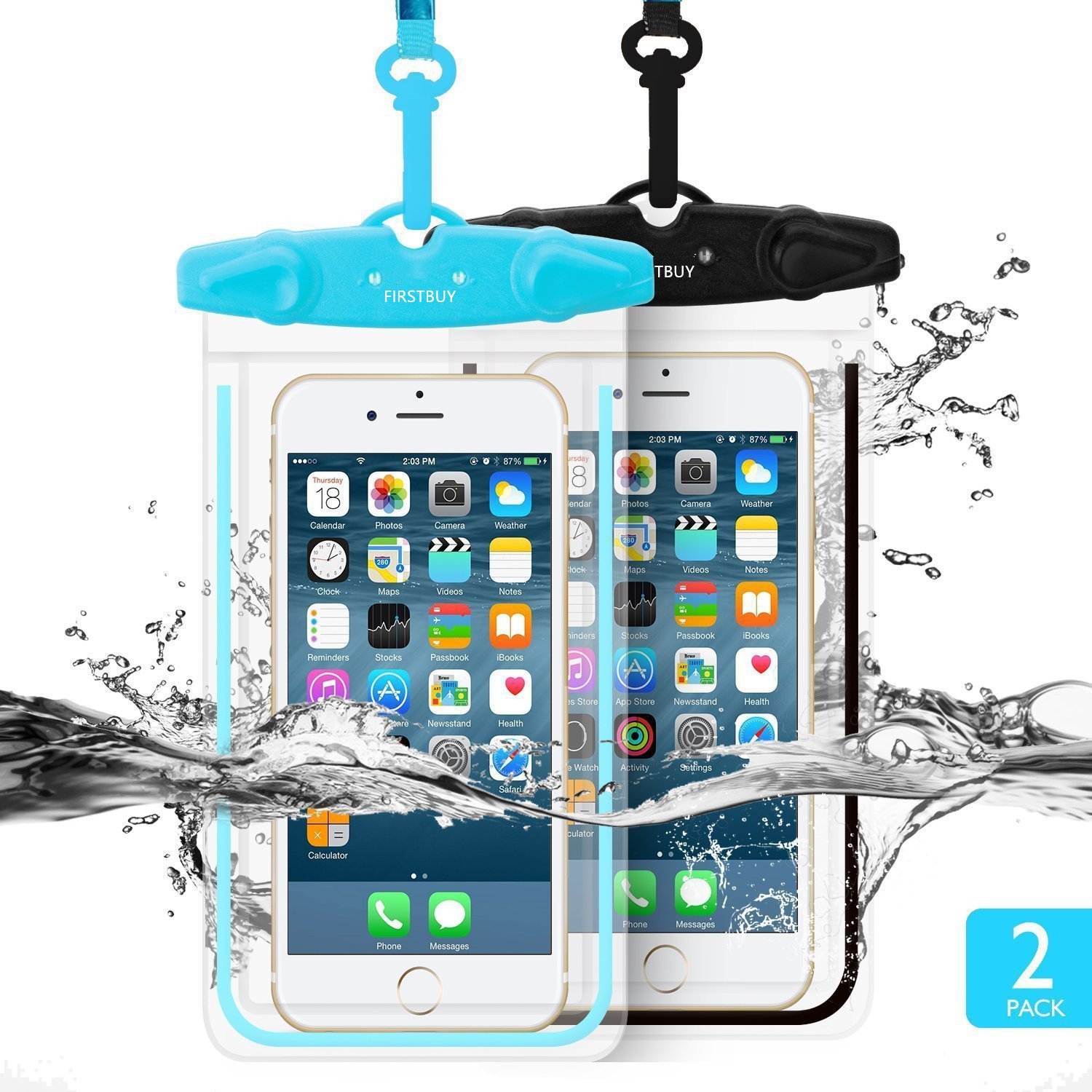 FIRSTBUY waterproof case Universal Waterproof Phone Pouch IPX8 phone Case Clear Sensitive PVC Screen Dry Bag for iPhone X/8/8PLUS/7/7PLUS/6S Samsung Galaxy S9/S8/S7 HTC10 Google Sony Nokia (2 pack)