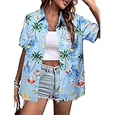 Christmas Hawaiian Shirts Women Funny Santa Claus Graphic Button Down Shirts Ugly Xmas Holiday Casual Button Up Tops