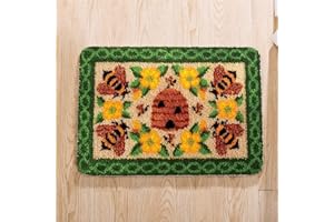 ROCKY&CHAO Flowers and Bees Latch Hook Kits 60 X 40cm, DIY Latch Hook Rug Kits for Beginners Adults Kids, Flowers and Bees Home Rug Making Kits Needlework, Latch Hook Crafting Kits for Home Decor