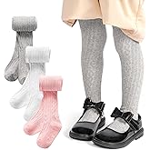 SPTRAMLE 3 Pack Toddler Tights, Non Slip Baby Tights for Girl (6 months-6 years), Knit Cotton Pantyhose Black White Pink Grey