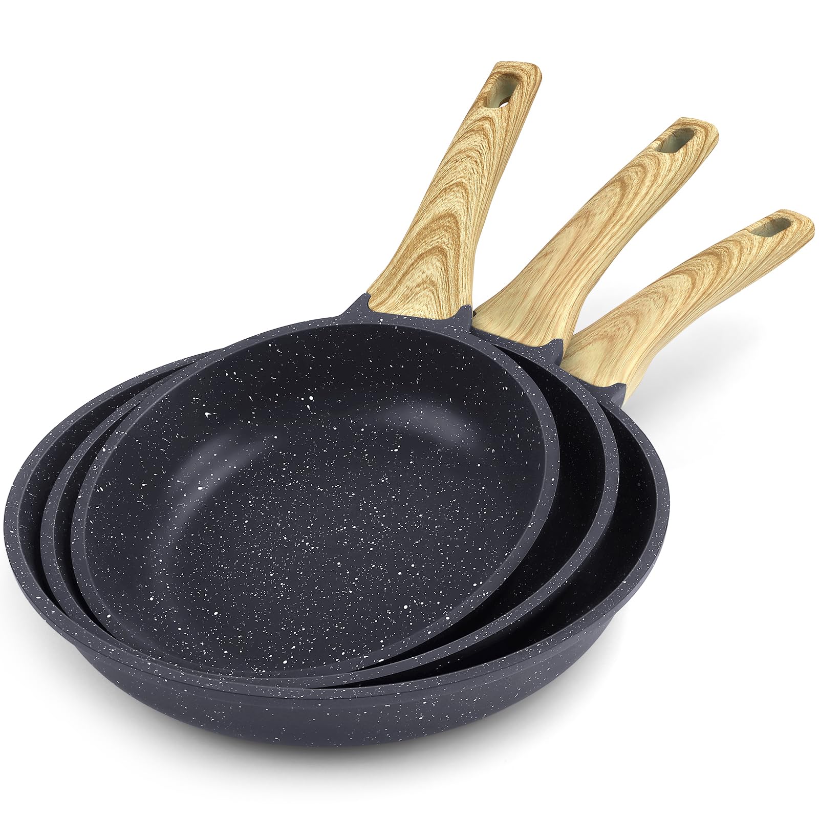 GiPP Non Stick Frying Pan Set - 9.5" 10.2" 11" Ceramic Nonstick Skillets, Non Toxic, Omelette Pan with Stay Cool Handle, Induction Compatible, PFAS/PTFE/PFOA Free, Gray Image