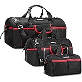 HAUTMEC 3PCS Large Tool Bag Set, Heavy-Duty Wide Mouth Tool Bags with 1680D Tear-Resistant Fabric & Metal Frame, Durable Tote Bag with Padded Shoulder Strap, Non-Slip Base, Double Zipper – HT0297