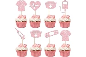 Rsstarxi 24 Pack Nurse Cupcake Toppers Nurse Decorations for Party Nursing Cupcake Picks Nurse Graduation Cake Decorations for Medical Rn Nurse Grad Themed Birthday Party Decorations Pink, Design 4