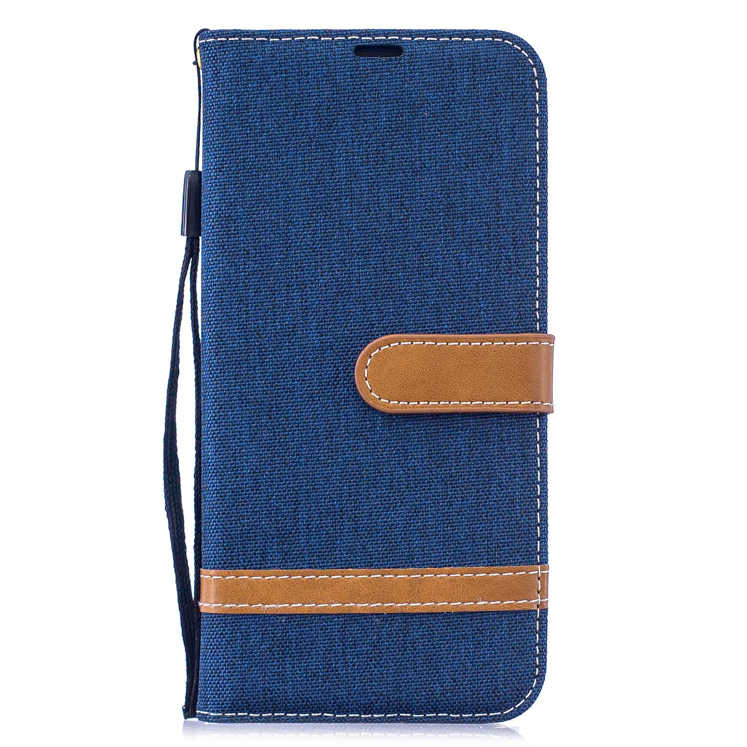 Compatible with Nokia 2.4 Case, Denim Fabric Leather Flip Notebook Wallet Phone Case with Magnetic Closure Stand Card Holder ID Slots Shockproof TPU Bumper Protective Cover for Nokia 2.4, Dark Blue
