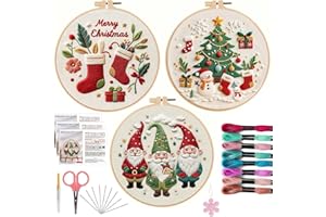Offizon Christmas Embroidery Kit for Beginners, 3 PCS Starter Cross Stitches, Winter Santa Handicrafts, Merry Chistmas