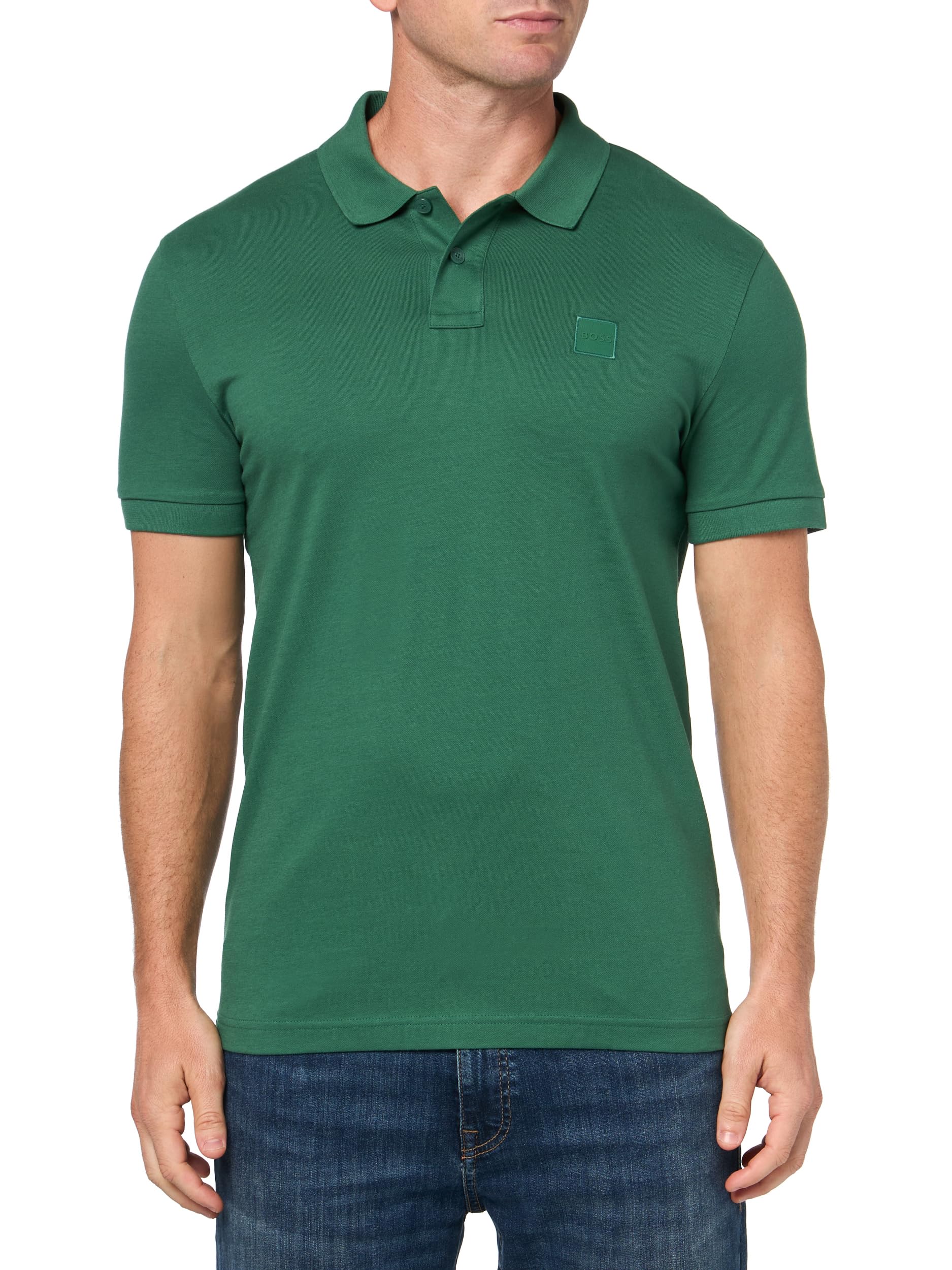 BOSS, Square Patch Logo Slim Fit Pique Polo Shirt, Green Wreath, S