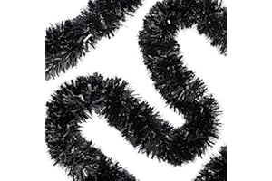 Gloreyan 33FT Black Christmas Tinsel Garland Metallic Twist Foil Tinsel Garland Shiny Hanging Decorations for Halloween Xmas Tree Decoration Wedding Party Supplies