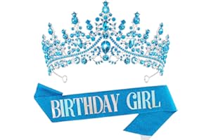 VELSCRUN Birthday Tiara Crowns for Women Girls Crystal Birthday Girl Headband Sash Elegant Princess Crown Happy Birth Party Decorations Women Sisters Birth Gift Hair Accessories