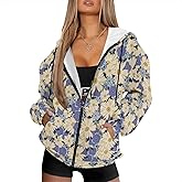 domirica Womens Zip Up Hoodies Floral Drawstring Lightweight Women Sweatshirt With Hood Comfy Fall Fashion Outfits Plus Size