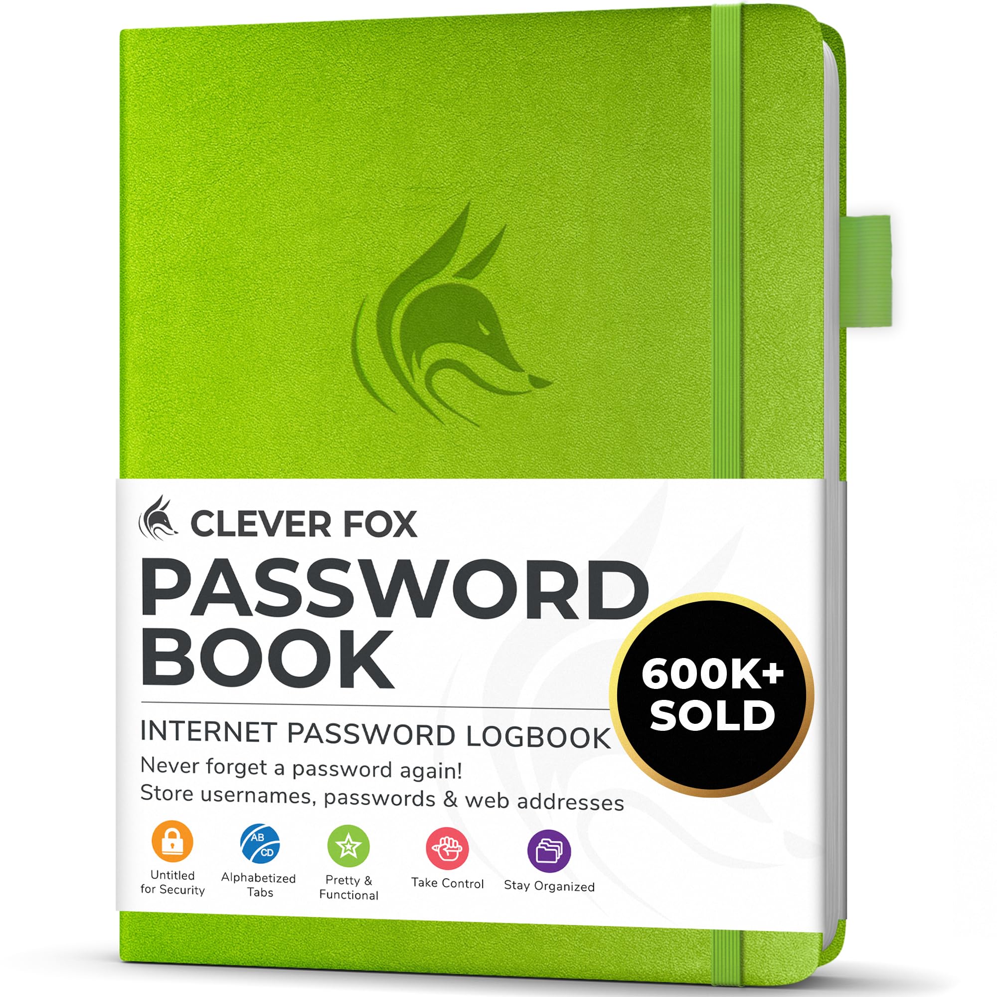 Clever Fox Password Book with alphabetical tabs. Internet Address Organizer Logbook. Small Pocket Password Keeper for Website Logins (Green)