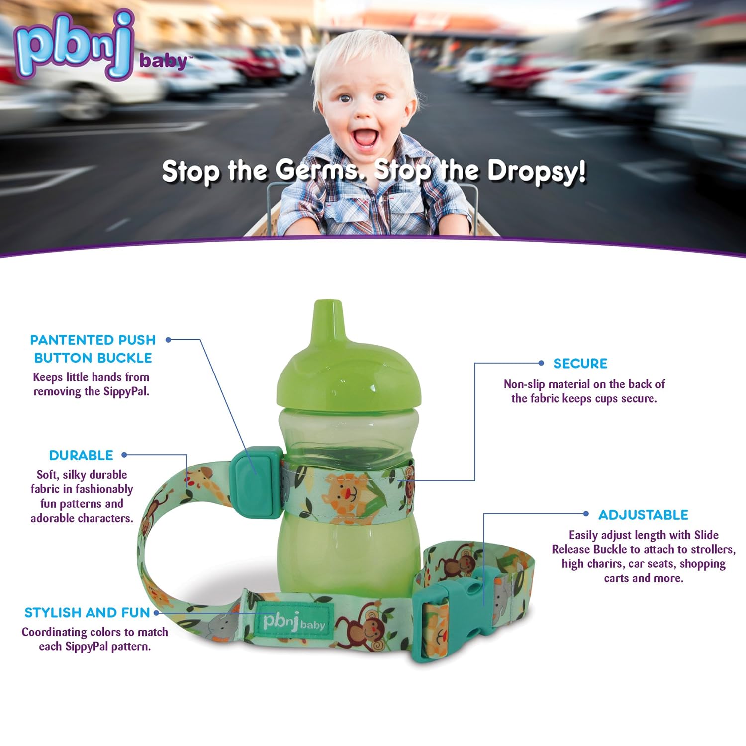 PBnJ Baby SippyPal Sippy Cup Holder Strap Leash Tether (Arrow Gray 2-Pack) : Baby
