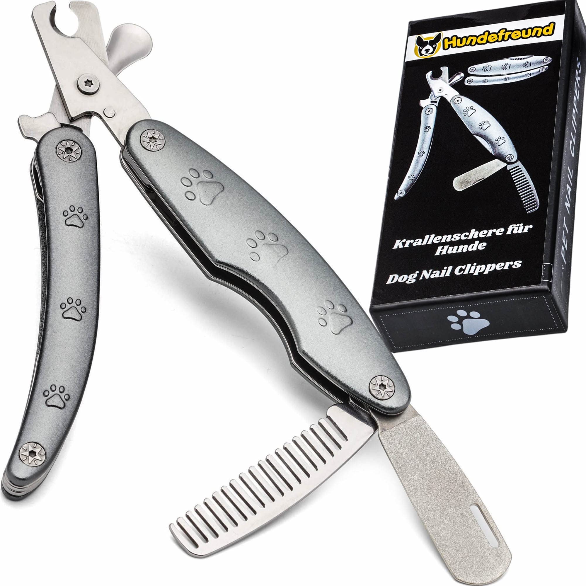 Hundefreund Nail Scissors for Dogs with Nail File and Comb - Dog Salon Quality with Safety System for Nail Care with Claw File Claw Cutter for Dog Claws - Dog from Medium