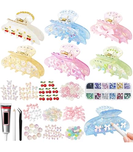 DIY Hair Claw Clips Kit Acrylic Rhinestone Letter Bead Bow Star Bear Sticker Amazon.com : Yuxung 10 Sets DIY Hair Claw Clips Kit Acrylic  main image 4