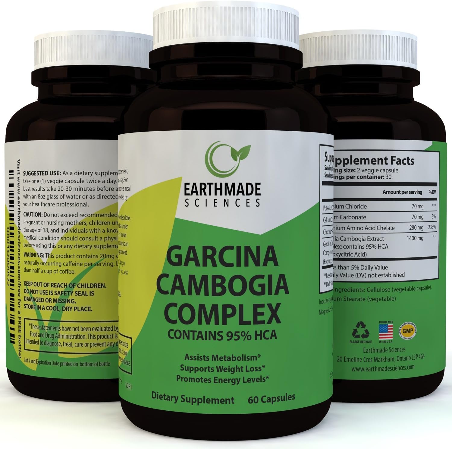 Garcinia Cambogia Weight Loss Supplement with 95% HCA - Pure Fat Burner Diet Pills for Men & Women Natural Garcinia Cambogia Extract Boost Metabolism Energy Suppress Appetite - Earthmade Sciences