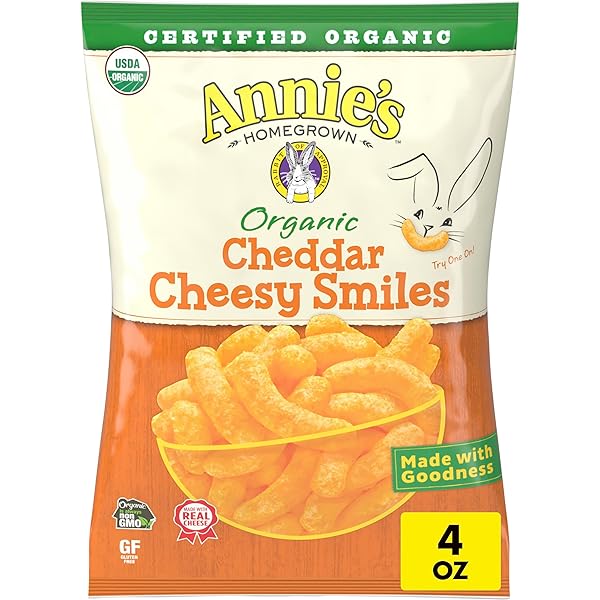 ANNIE’S ORGANIC CHEDDAR CHEESY SMILES, BAKED CORN PUFFS,...