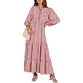 ANRABESS Womens Boho Maxi Dresses 2026 Summer V Neck Puff Sleeve Floral Flowy Swing Fall Casual Long Dress