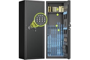 Greenvelly 14-16 Gun Safe for Rifles and Pistols, Rifle Safe with Keyboard Lock, Gun Cabinet for Rifles and Shotguns, Quick Access Fireproof Gun Safe with Pocket and Gun Rack for Home, Black