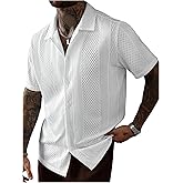 SOLY HUX Men's Knit Button Down Shirts Short Sleeve Casual Shirt Summer Beach Tops