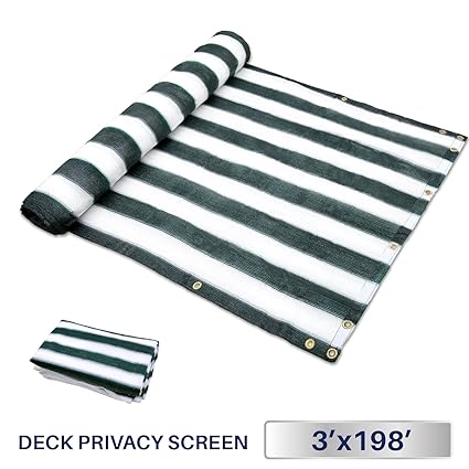 3 x 198, Green/White Strips: Windscreen4less Deck Privacy Screen for Backyard, Patio, Balcony, Pool, Porch, Railiing, Gardening, Fence Shield Rails Prote