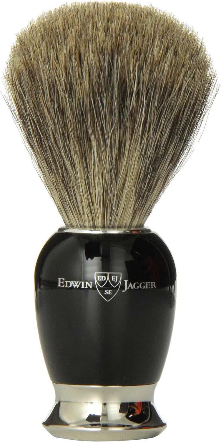 Edwin Jagger 81SB586AMZ Classic Pure Badger Exfoliating Shaving Brush for Shaving Cream or Shaving Soap for Men and Women (Black)
