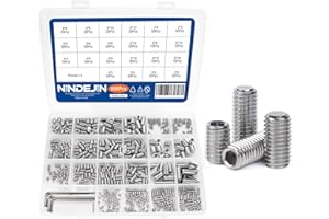 NINDEJIN Set Screws - M2,M3,M4,M5,M6,M8 Metric Hex Flat Grub Set Screws, 304 Stainless Steel - 660 Set Screws with 6 Allen Keys Assortment Kit - Ideal for Home Repairs Bathroom Fixtures