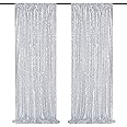 Silver Sequin Backdrop 2 Panels 2FTx8FT Christmas Party Backdrop Curtains Glitter Photo Background for Wedding Baby Shower Stage Decorations