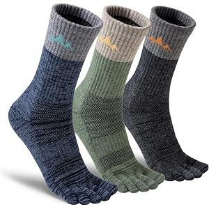 ORVYTHA Merino Wool Toe Socks for Women Men,Hiking Crew Five Finger Socks | 3 Pairs, Prevent Blisters, Moisture-Wicking,Breat