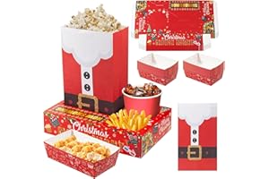 Rzoklot 48PCS Christmas Movie Night Party Supplies – 24 Snack Boxes, 12 Food Trays, 12 Popcorn Bags – Festive Disposable Snack Holders for Holiday Parties, Family Gatherings & Home Theater