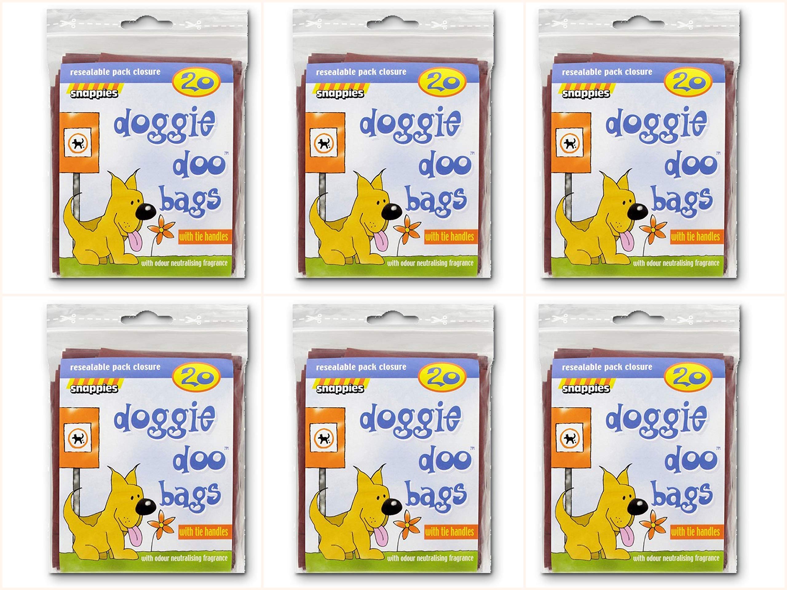 Snappies Tidy-Up Doggie Doo Bags with Tie Handles 20 per pack (PACK OF 6)